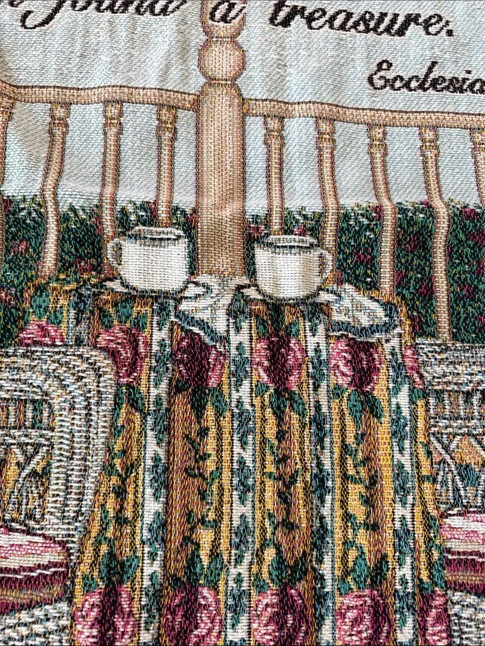 Cozy Porch Tapestry Throw Blanket with Floral and Wicker Chair Scene